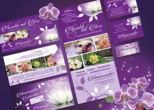 Flyer, Gutscheine und Visitenkarten für das Floristikgeschäft Blumenzauber