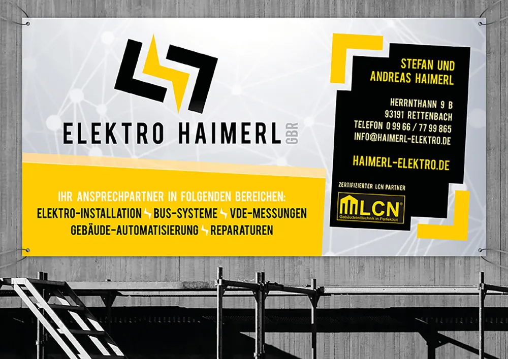 Referenz Gestaltung Bauzaun für Firma Elektro Haimerl
