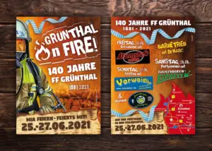 Plakate zum 140-jährigen Jubiläum der Freiwilligen Feuerwehr Grünthal