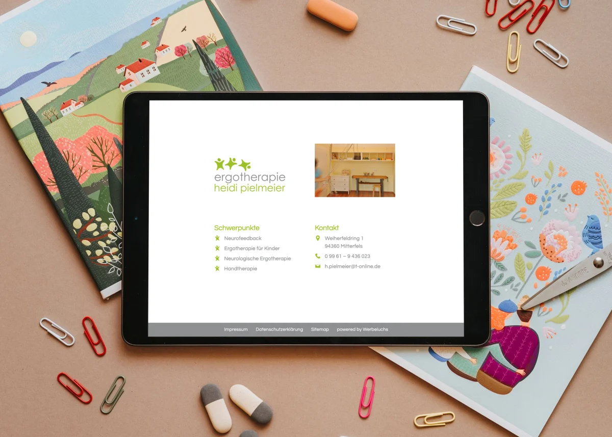 Webseite von Ergotherapie Heidi Pielmeier auf einem Tablet