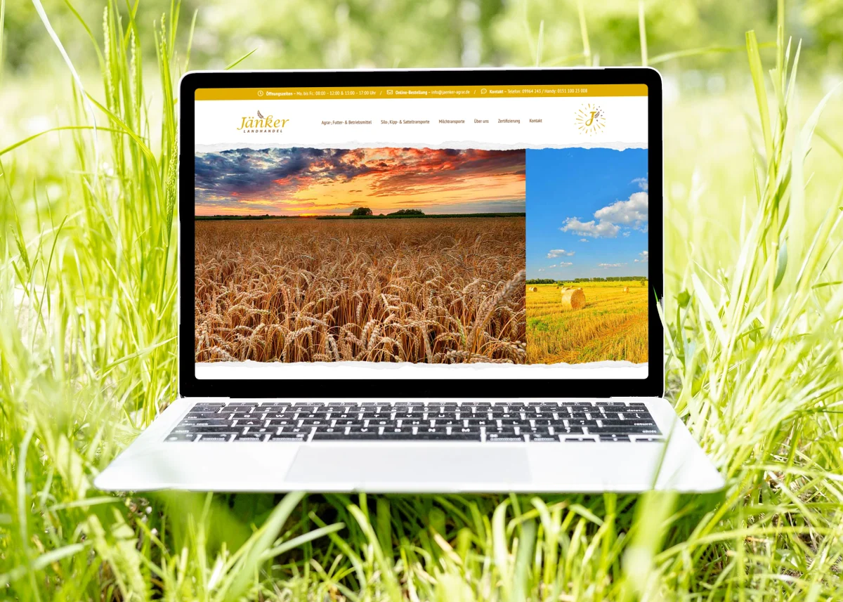 Webseite von Jänker Agrar Webseite von Josef Jänker Landhandels GmbH auf einem Laptop