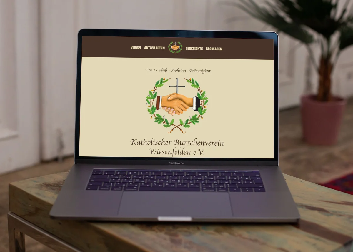 Webseite von KBV Wiesenfelden Webseite von Katholischer Burschenverein Wiesenfelden auf einem Laptop