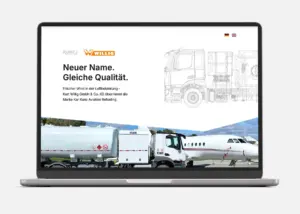 Webseite von Kar Kunz Aviation Refueling auf einem Laptop