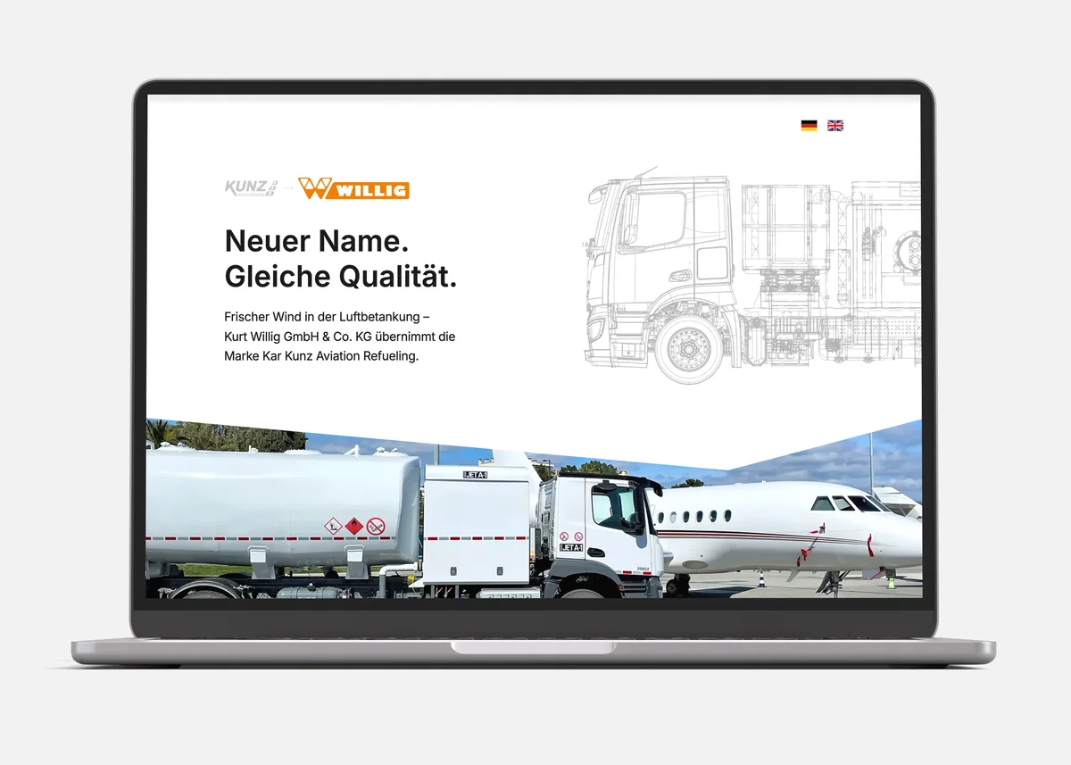 Webseite von Kar Kunz Webseite von Kar Kunz Aviation Refueling auf einem Laptop
