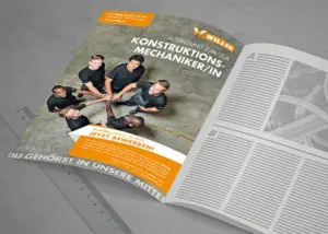 Ausbildungsanzeige für Konstruktionsmechaniker in einem Magazin, Firma Willig